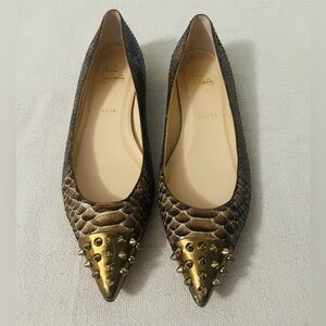Christian Louboutin Brown and Gold Spiked Flats